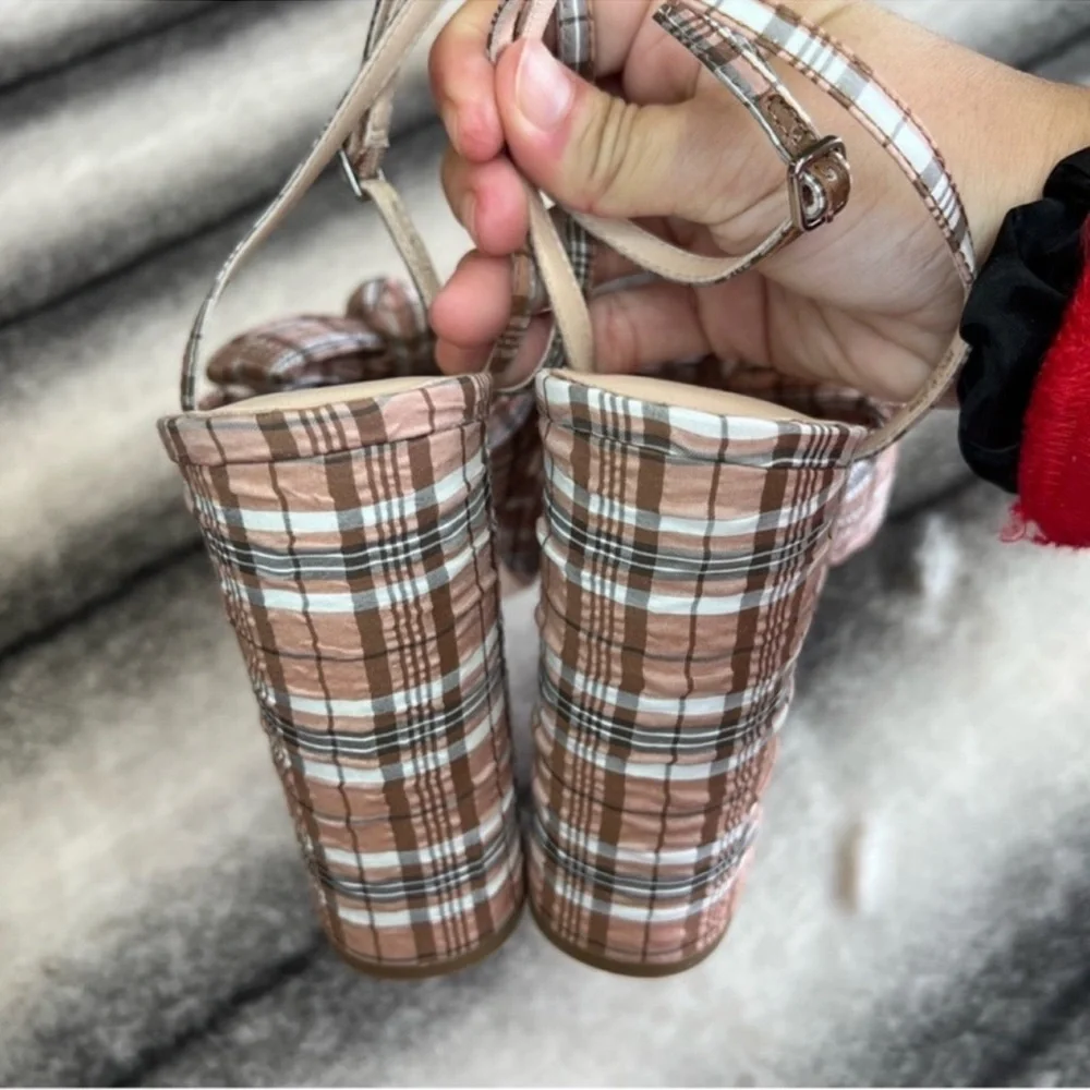 Loeffler Randall Natalia Day Plaid Pleated Platform Sandals Heels
